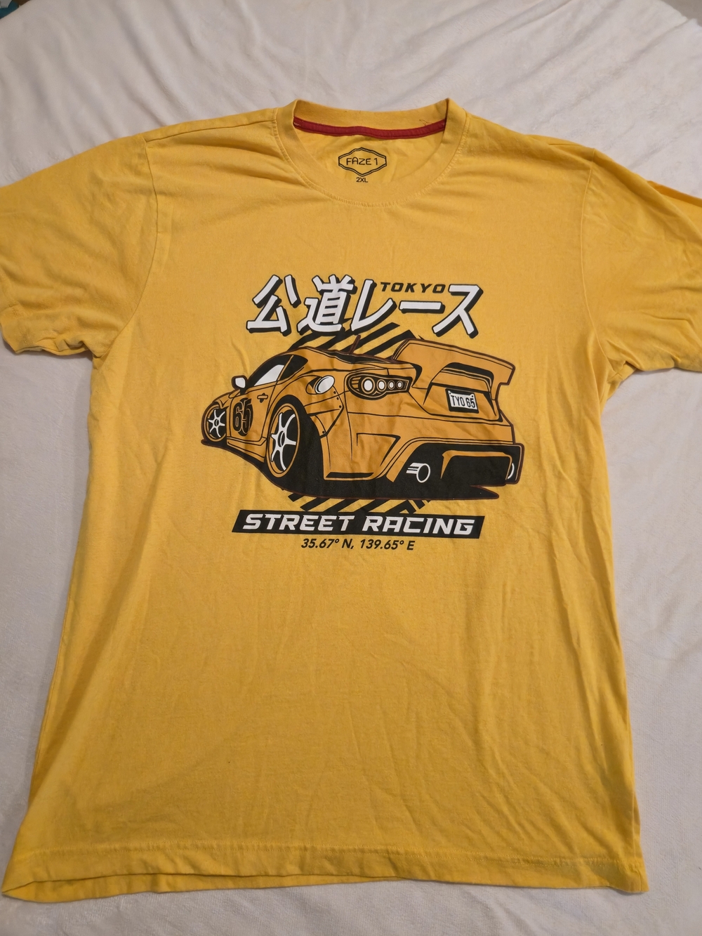 Men's Yellow 'Tokyo Street Racing' Graphic Tee 2xL Cotton
